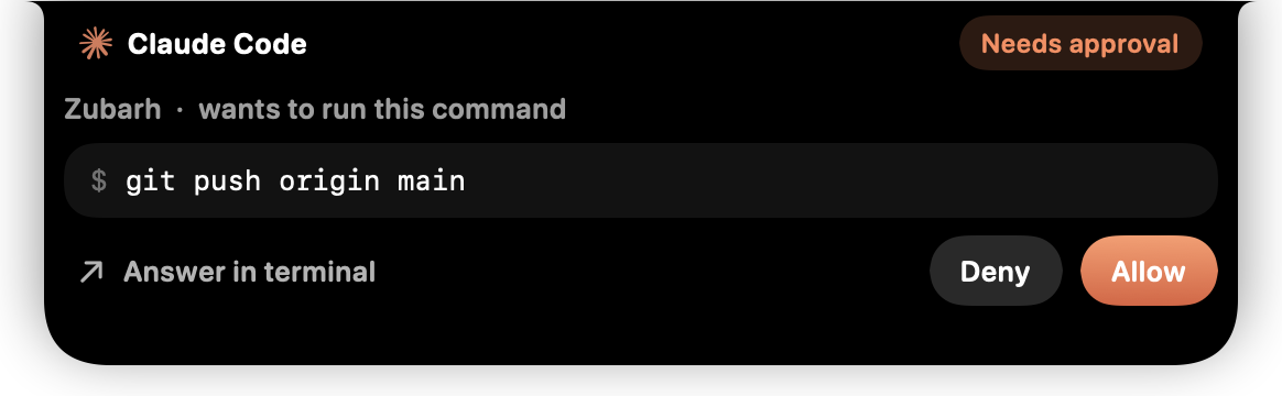 Claude Code asks permission: git push origin main