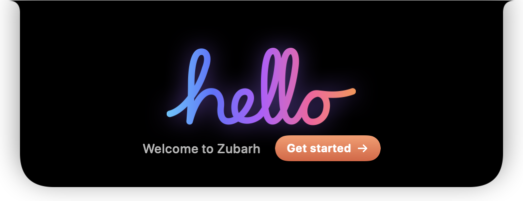 Handwritten hello in the notch with a Get started button