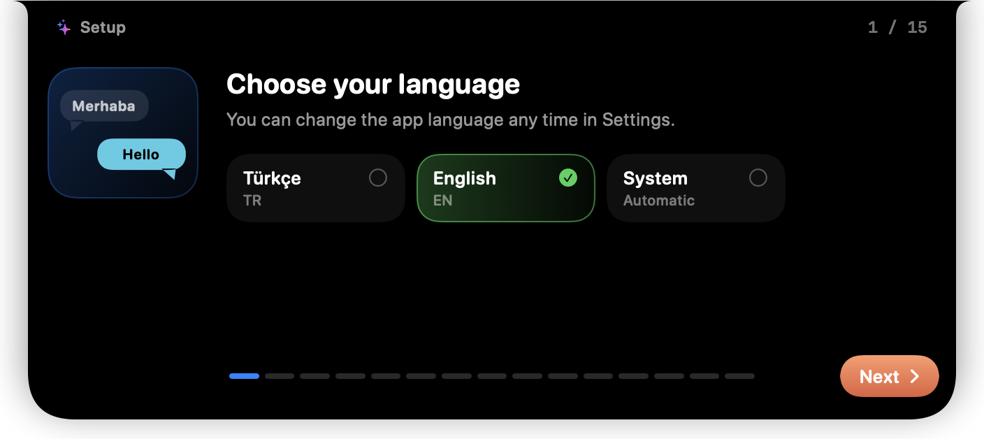 Setup step 1: choose your language