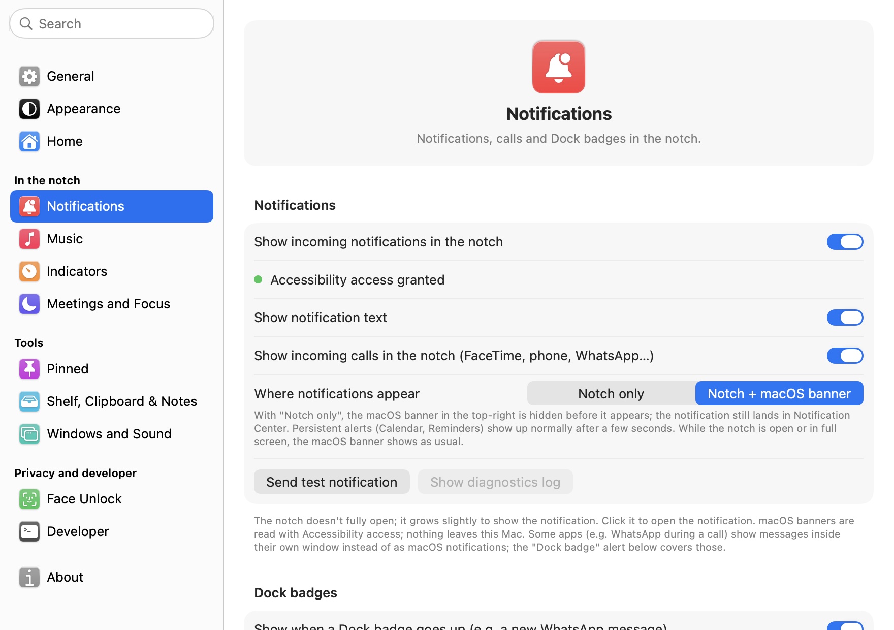 Settings, Notifications: notifications, calls and where they appear
