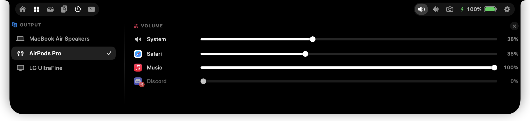 Sound mixer: output devices and per-app volume