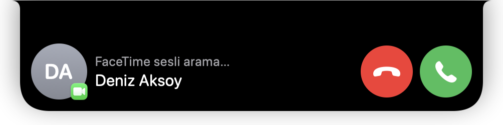 Deniz Aksoy'dan FaceTime sesli arama, Reddet ve Aç düğmeleri