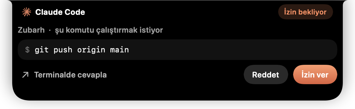 Claude Code git push origin main için izin istiyor
