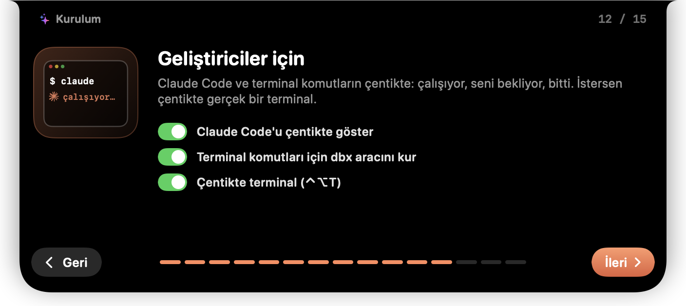 Kurulum adımı 12: geliştiriciler için