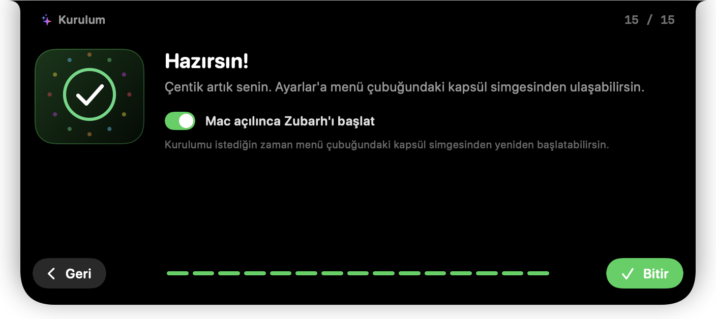 Kurulum adımı 15: bitti
